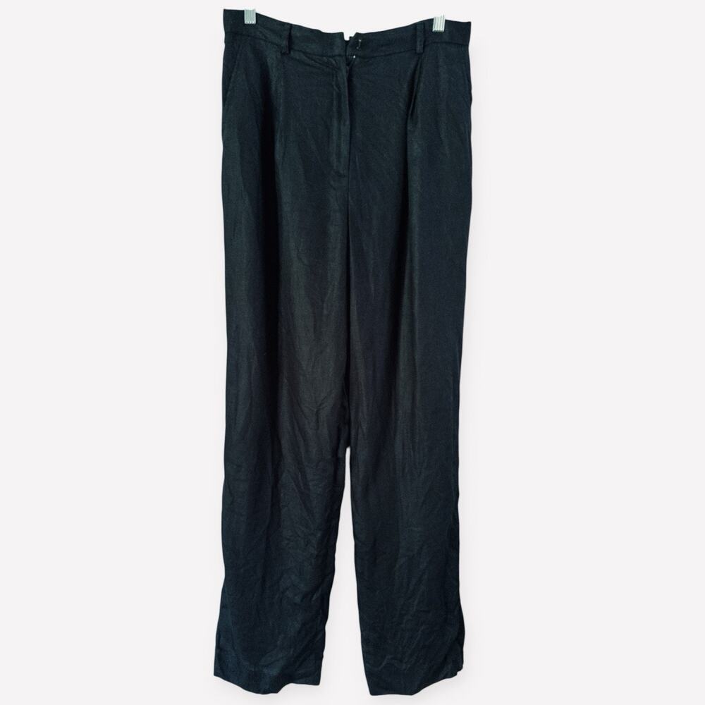 Ralph Lauren Black 100% Linen Pleated Straight Leg Lined Pants Women’s Size 10